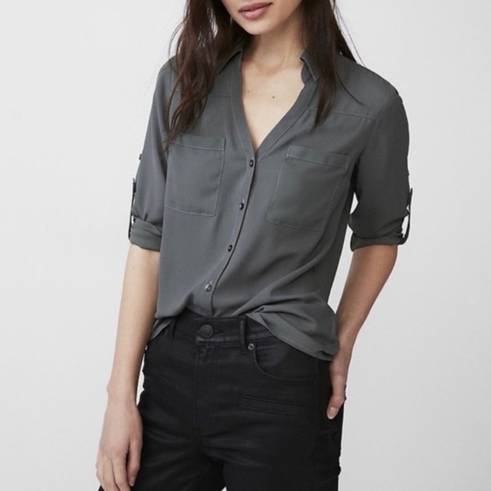 Express Slim Portofino Shirt. Size XS. Color Dark Grey.
